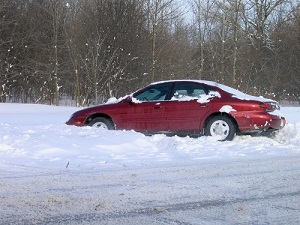 Car running in snow